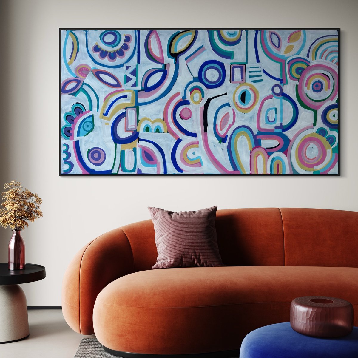 Abstract Acrylic Painting By Samantha Malone, 78 X 42", Playful Moments, Original Artwork