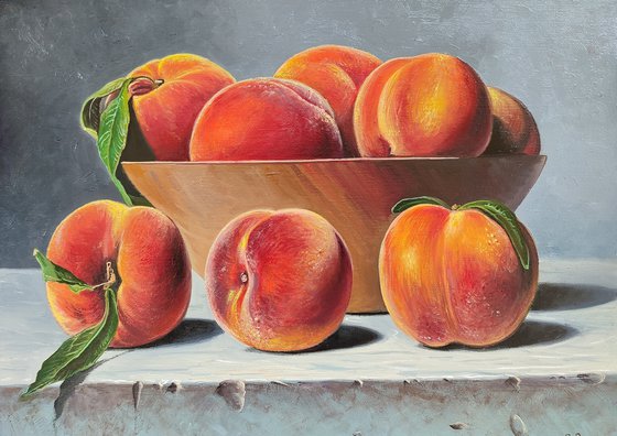 Still life - peaches (40x30cm, oil painting, ready to hang)