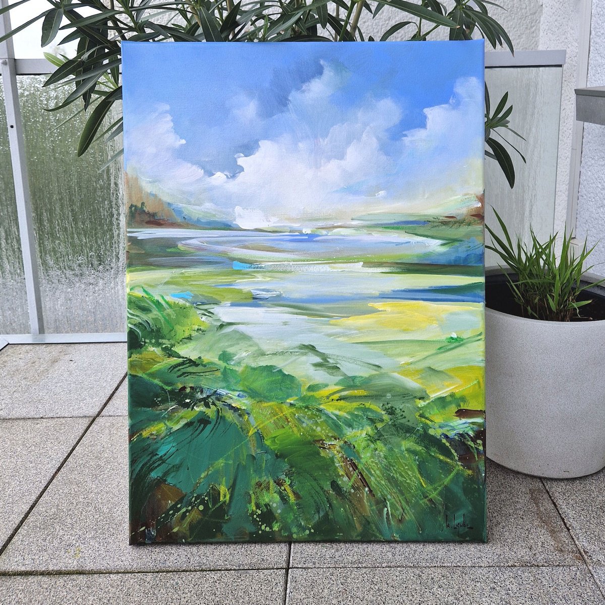 Impressionistic Landscape Acrylic Painting By Irina Laube, 20 X 28, Summer Mood, Original Artwork