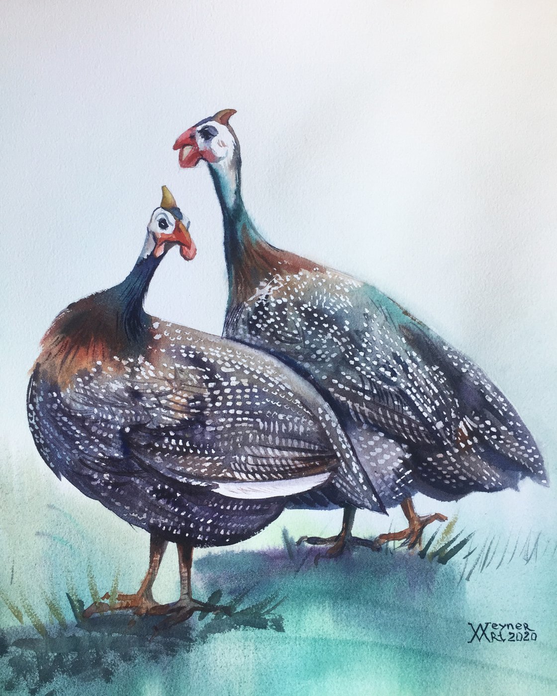 paintings of guinea fowl