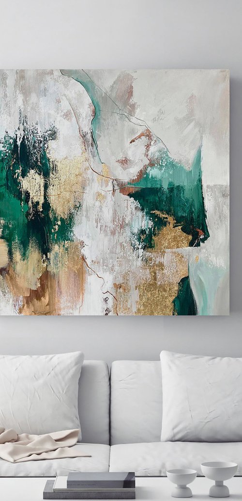 "Green Sobriety" Green gold abstract art by Yana Sagan