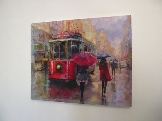 Street, red tram