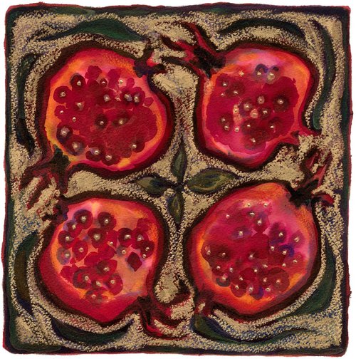 Pomegranates on a Gold Square by Nichola Campbell