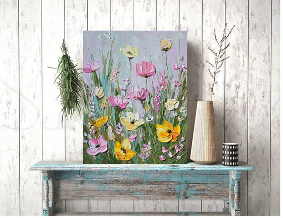 Pink Haze - Flower Field Painting