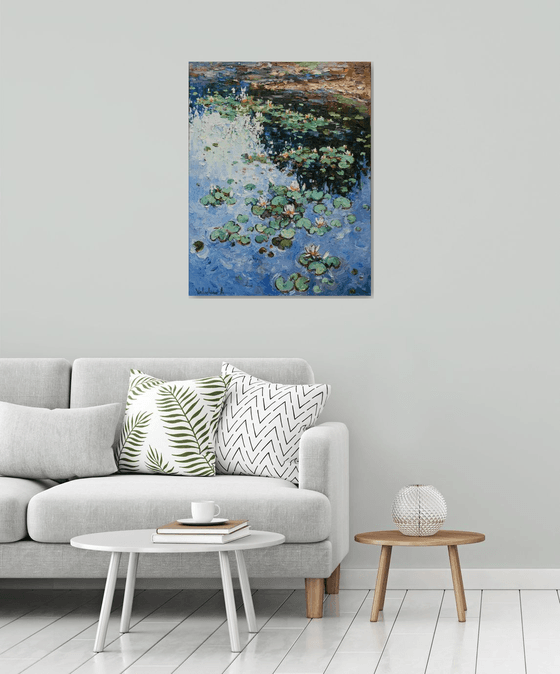 Water lilies Original Oil painting 70 x 90 cm FREE SHIPPING