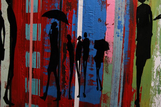 CITY LIGHTS - ABSTRACT PAINTING * 180 x 60 CMS * PEOPLE * STREET LIFE *