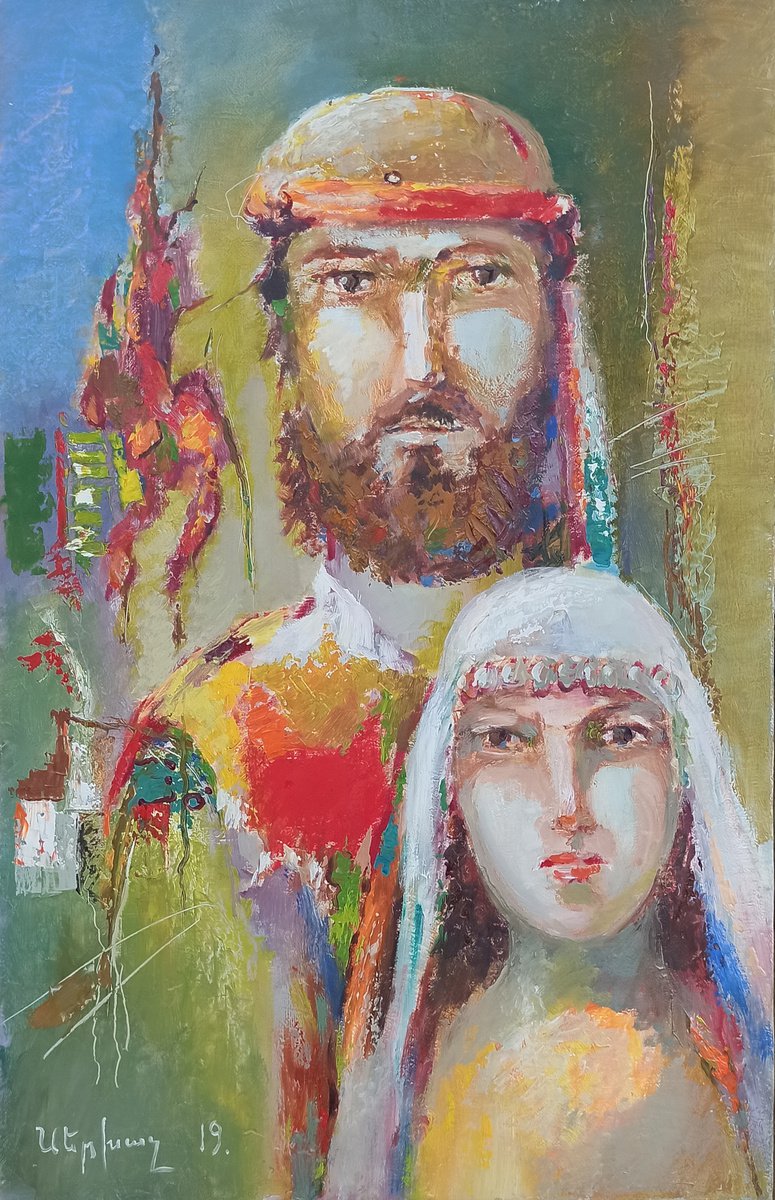 Impressionistic Portrait Oil Painting By Sergey Xachatryan, 16 X 24", Armenian Couple, Original Artwork
