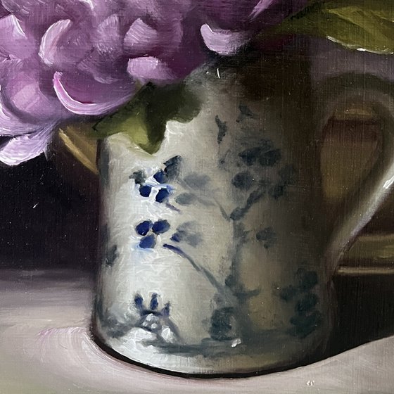 Chrysanthemum and china jug