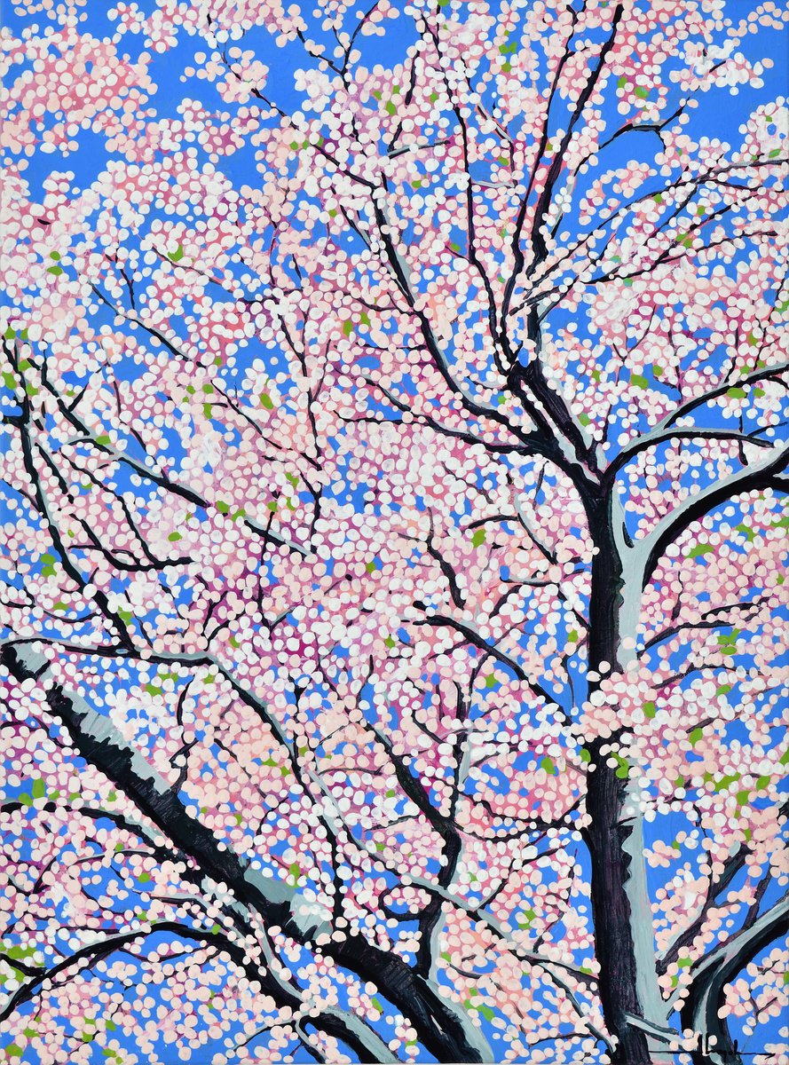 Urban And Pop Botanical Acrylic Painting By Alex Nizovsky, 18 X 24, Cherry Blossom #7, Original Artwork