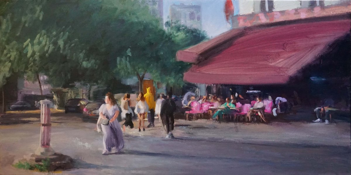 Expressive Cityscapes Oil Painting By Manuel Leonardi, 47 X 24", Glaciere Tolbiac 2, Original Artwork