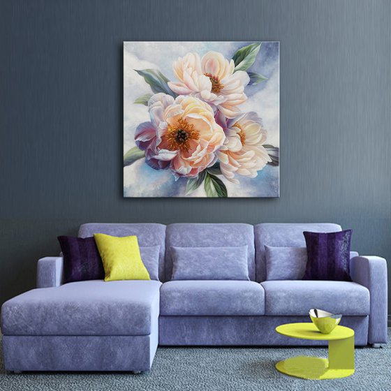 "Beauty of peonies", floral painting