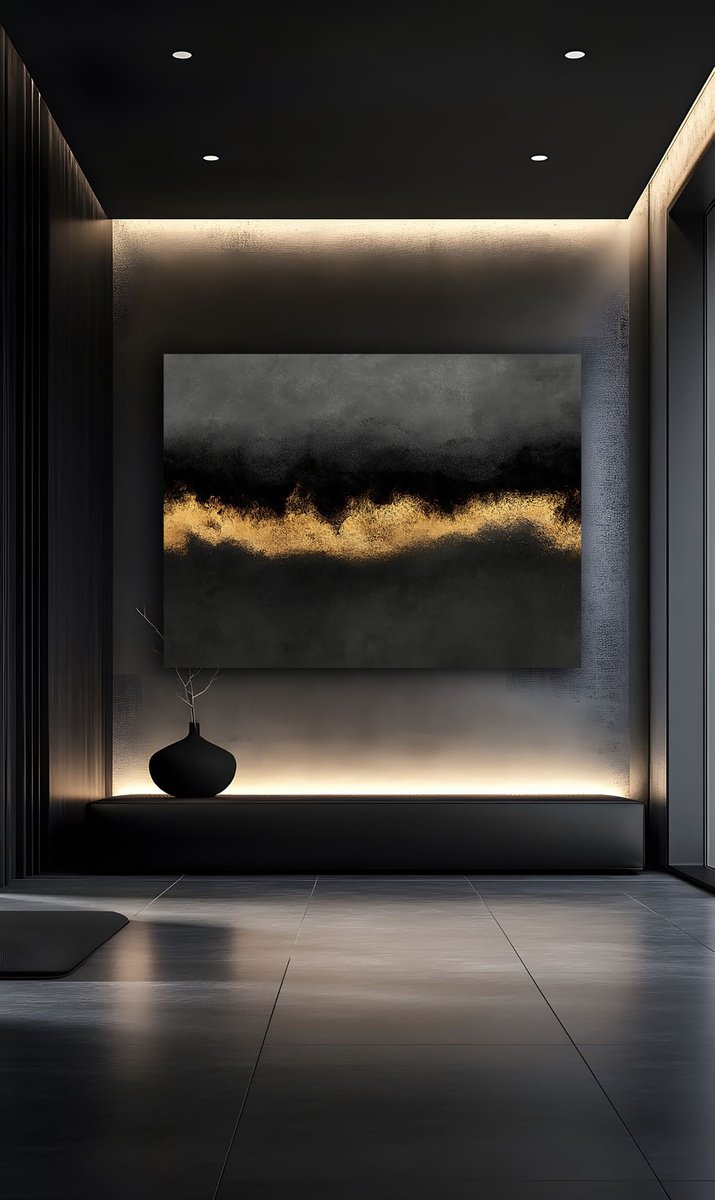 Abstract Acrylic Painting By Indie Ru, 83 X 59, Black And Gold Abstract, Original Artwork