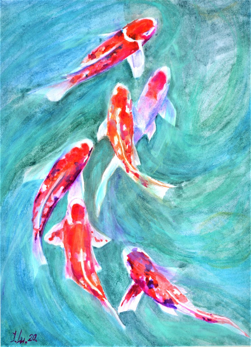 Red Koi Fish by Elena Lukina