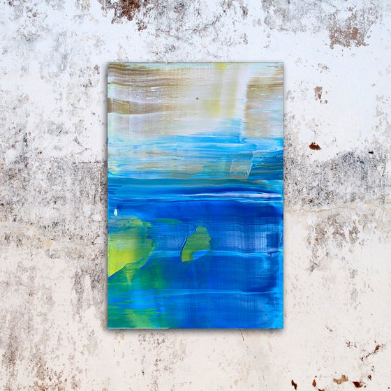 "By The Sea" - FREE USA SHIPPING - Original PMS Abstract Acrylic Painting On Reclaimed Wood Panel - 11.5" x 17.5"