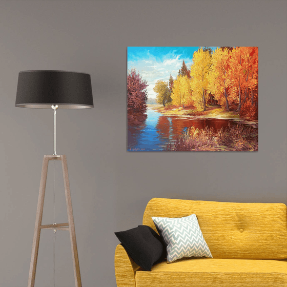 Autumn forest (80x100cm, oil painting, palette knife)