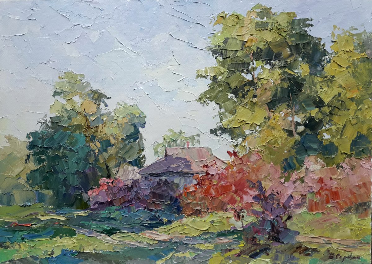 Oil painting Landscape with viburnum nSerb278 by Boris Serdyuk