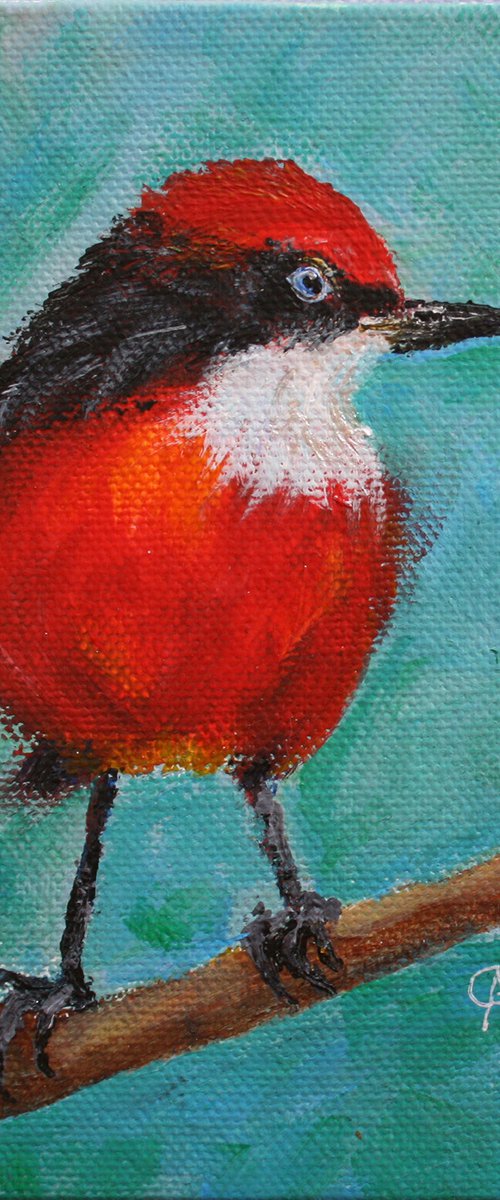 BIRD I. CRIMSON CHAT / FROM MY A SERIES OF MINI WORKS BIRDS / ORIGINAL PAINTING by Salana Art Gallery