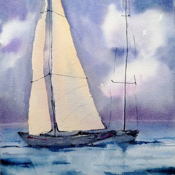 Sailboat painting. Seascape