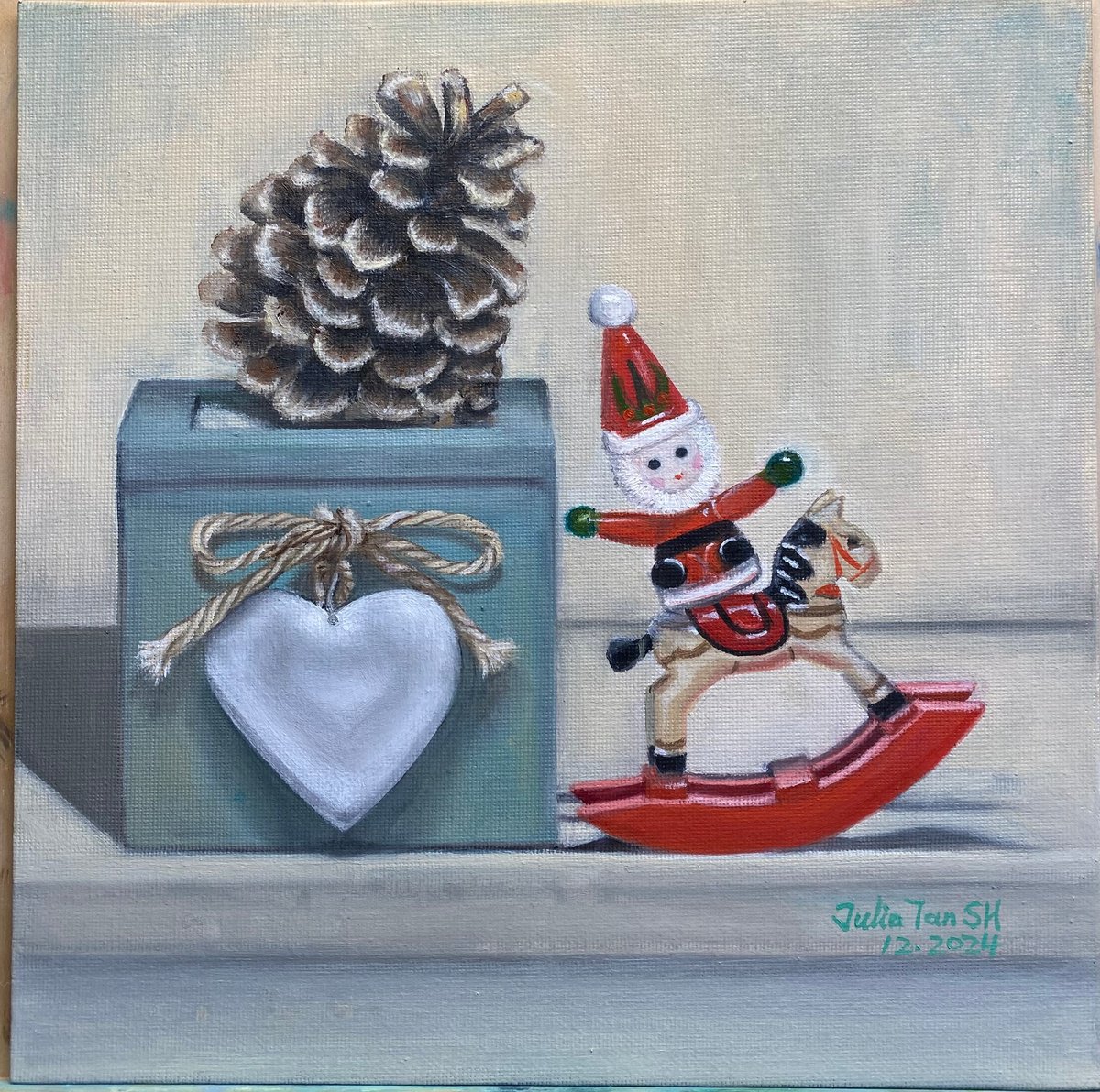 Impressionistic Still Life Oil Painting By Julia Tan Sh, 10 X 10", Twelve Days Of Christmas, Original Artwork