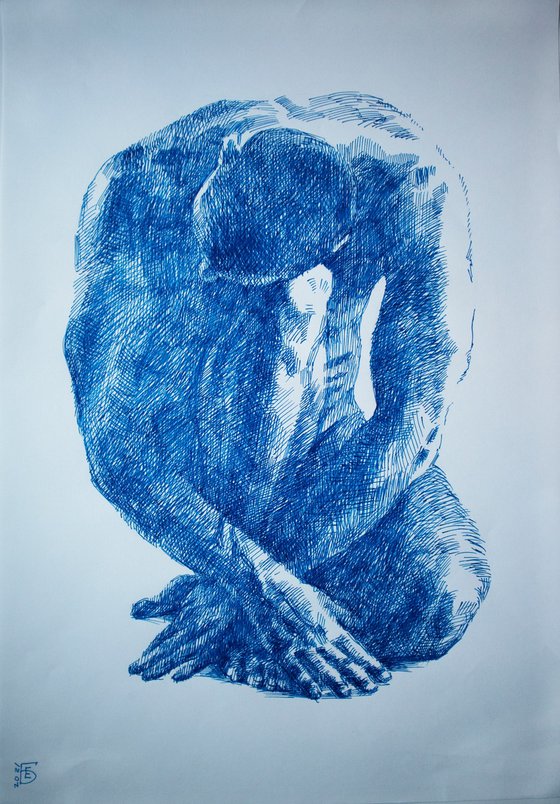 Seated male nude figure