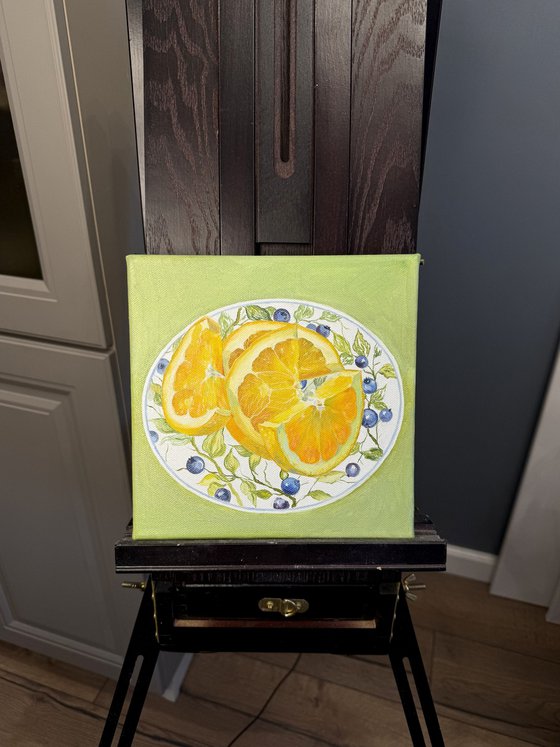 “Orange rhythm on a blue surface”