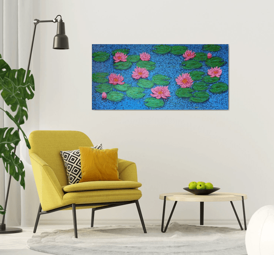 Pond with water lilies / ORIGINAL ACRYLIC PAINTING