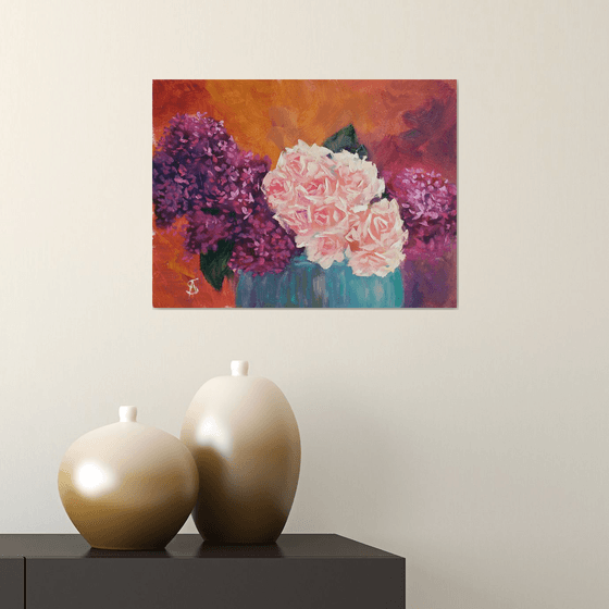 Bouquet of lilacs and roses /  ORIGINAL PAINTING