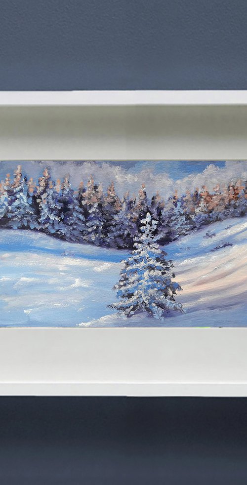 Christmas Morning- small oil painting by Olga Tretyak