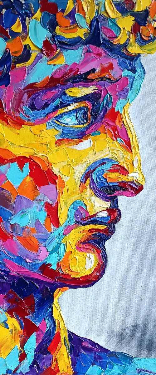 David - oil painting, Michelangelo, portrait, man face, Michelangelo's sculpture, man portrait, David face by Anastasia Kozorez