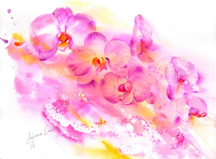 Orchid Watercolour Painting Vibrant Floral Wall Artfinder