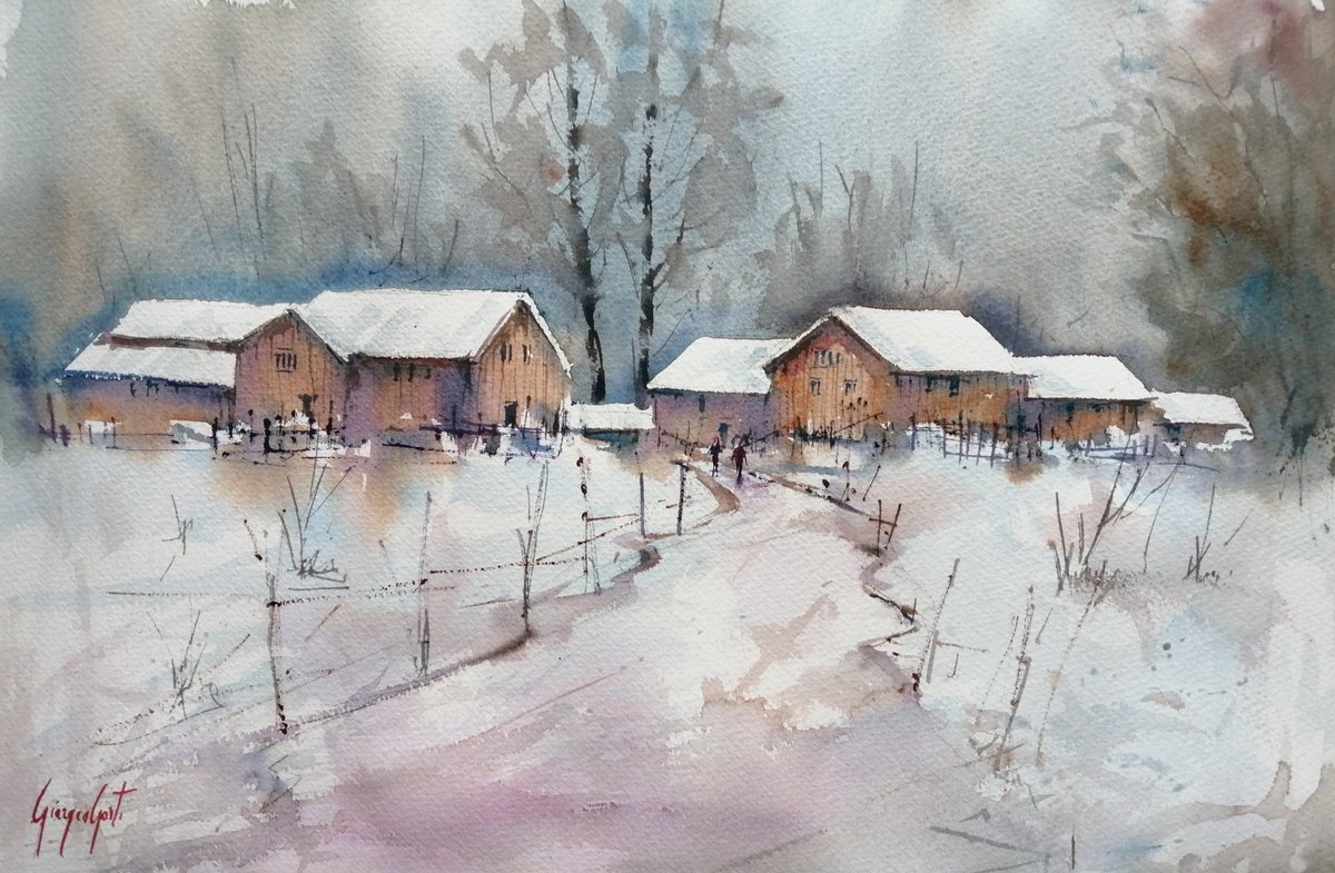Impressionistic Watercolour , Winter Landscape 22 By Giorgio Gosti, 21 X 14, Artwork For Sale On Artfinder