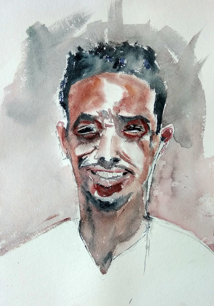 Impressionistic Animal Watercolour By Leonid Kirnus, 12 X 17", Portrait With Headphones, Original Artwork