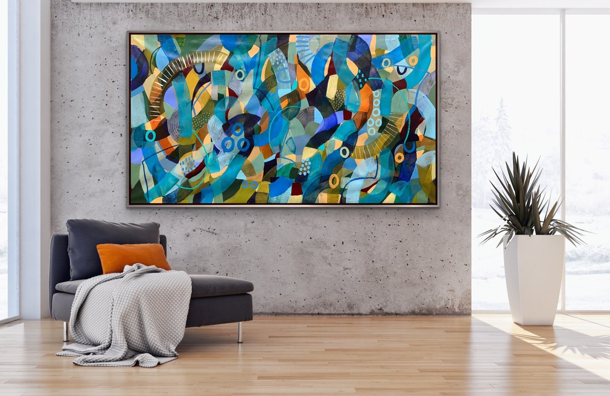 Organic Abstract Acrylic Painting By Rashna Hackett, 72 X 38", Let The Light Shine, Original Artwork