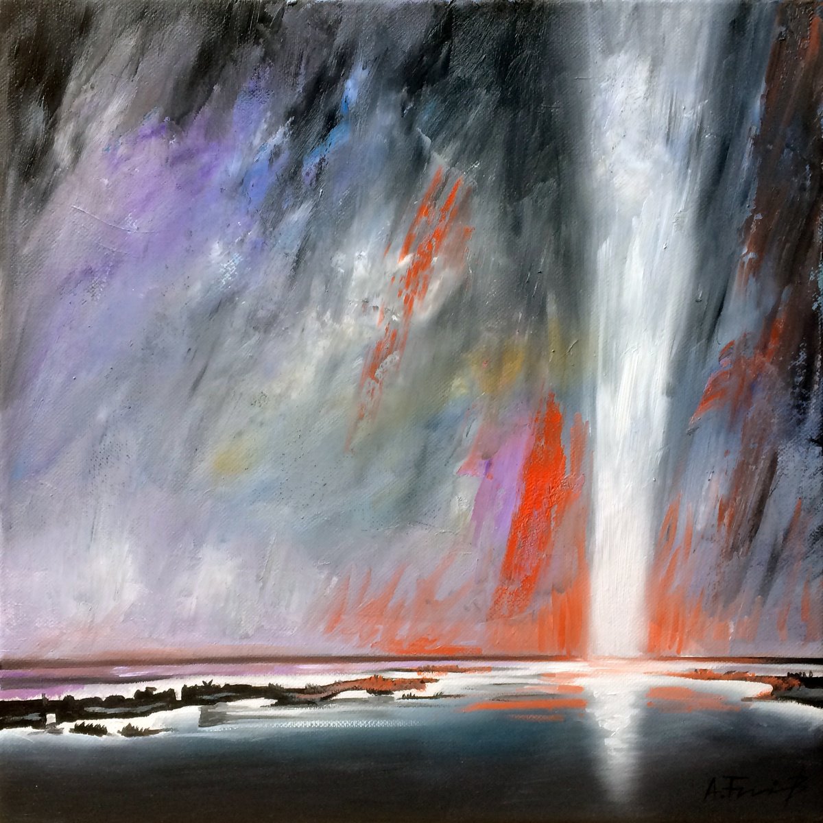 Impressionistic Landscape Oil Painting By Alexander Titorenkov, 16 X 16, Abstract 18, Original Artwork