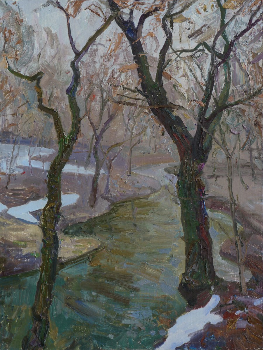 Photorealistic Oil Painting , Trees And River By Victor Onyshchenko, 24 X 31, Artwork For Sale On Artfinder