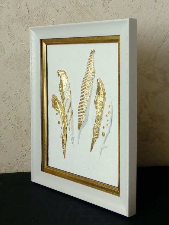 sculptural wall art "Golden feathers"