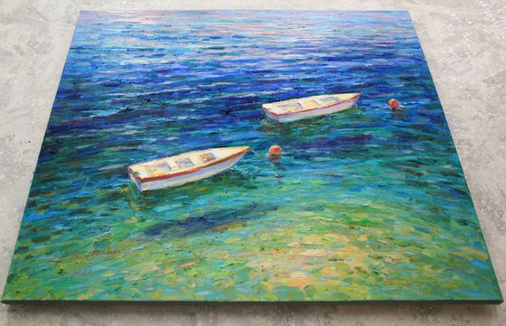 Couple boats at sea water surface