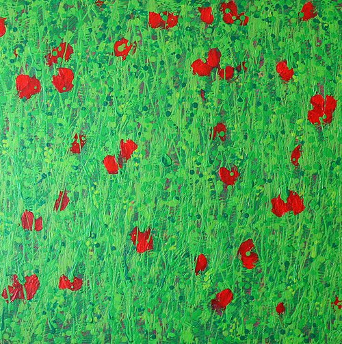 Wheat field and flowers 0204 / ORIGINAL ACRYLIC PAINTING by Salana Art Gallery