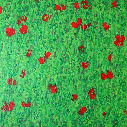 Wheat field and flowers 0204 / ORIGINAL ACRYLIC PAINTING by Salana Art