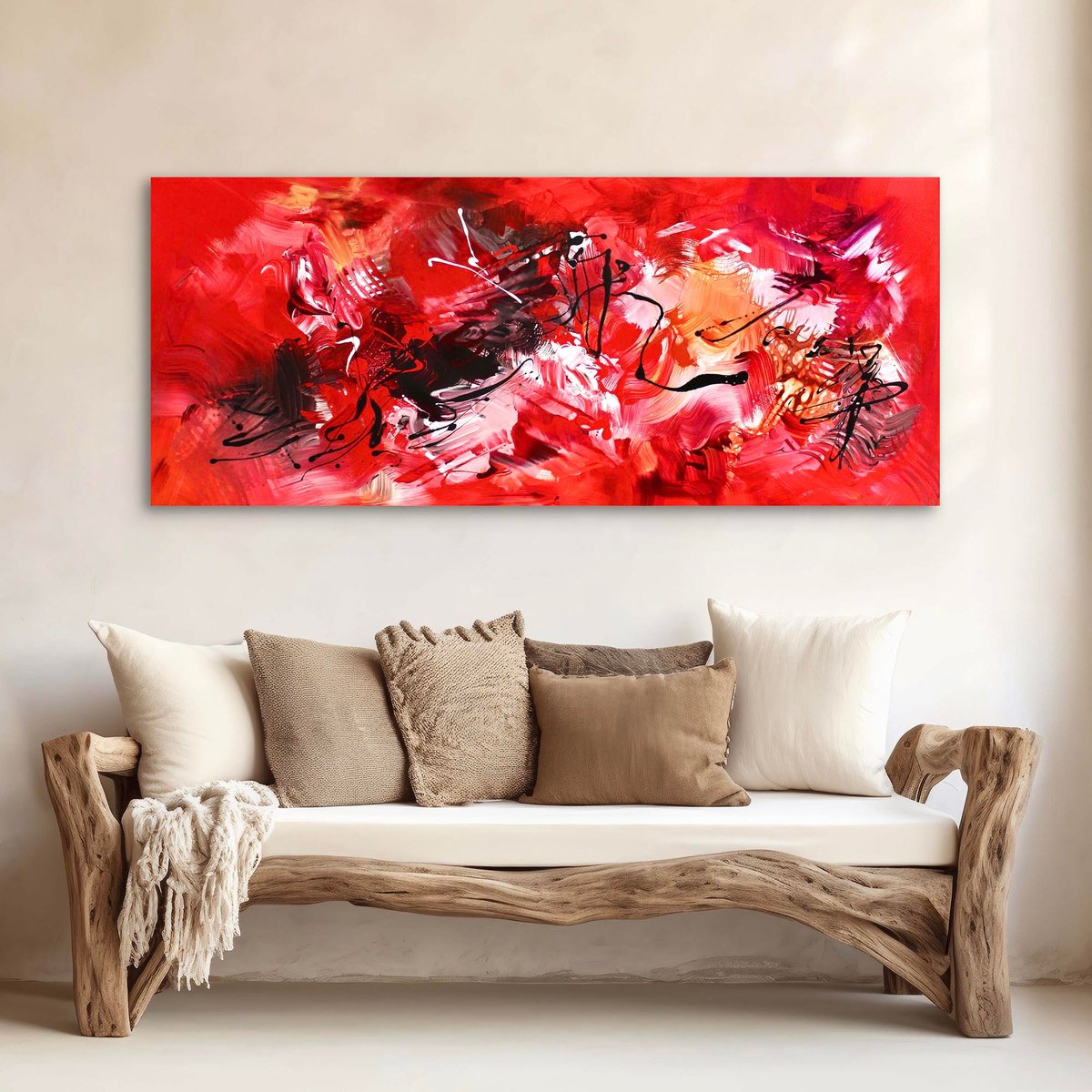 Abstract Acrylic Painting By Paresh Nrshinga Frsa, 48 X 20", Quiet Flame I, Original Artwork