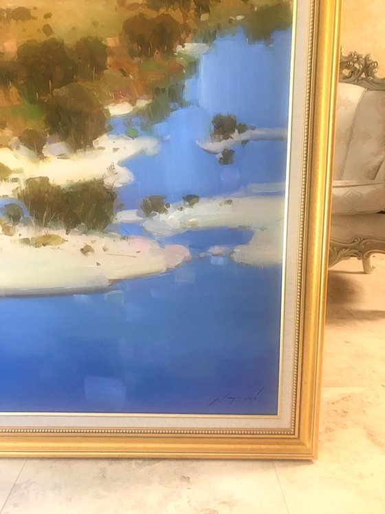 Riverside, Original oil painting, Handmade artwork, One of a kind