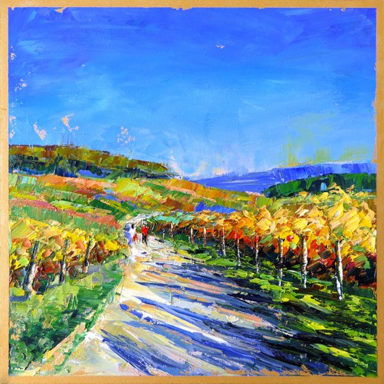 Autumn Season in Ahr Valley, Germany, Oil Painting on Panel