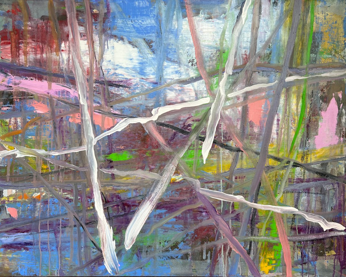 Organic Abstract Oil Painting By Florina Breazu, 39 X 31, Strings V, Original Artwork