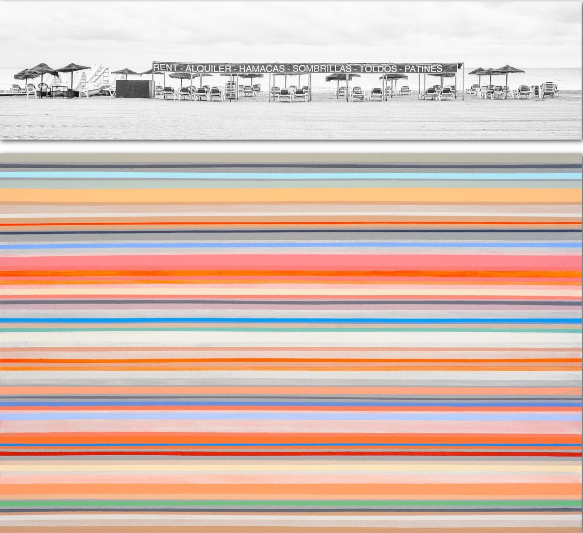 Geometric Landscape Painting By Susana Sancho Beltran, 36 X 33", Emotional Landscape 18 (Beach), Original Artwork