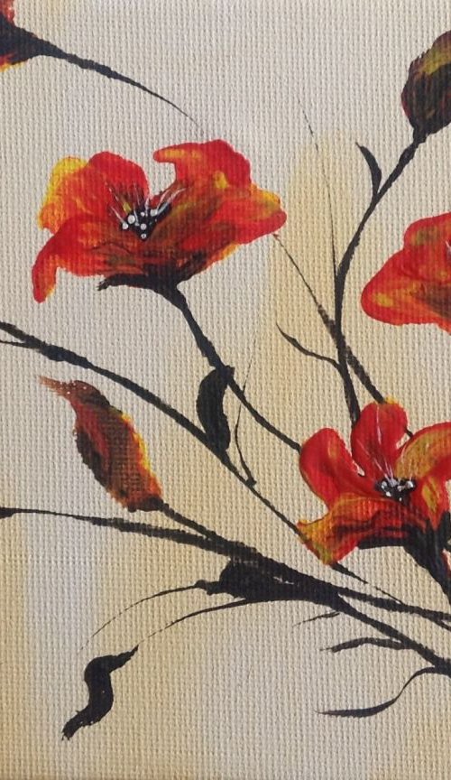 Poppies on a mini canvas by Marja Brown