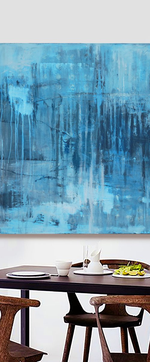 Blue Sea Tie-Dye Wabi-Sabi #8 48x36" abstract by Bo Kravchenko by Bo Kravchenko