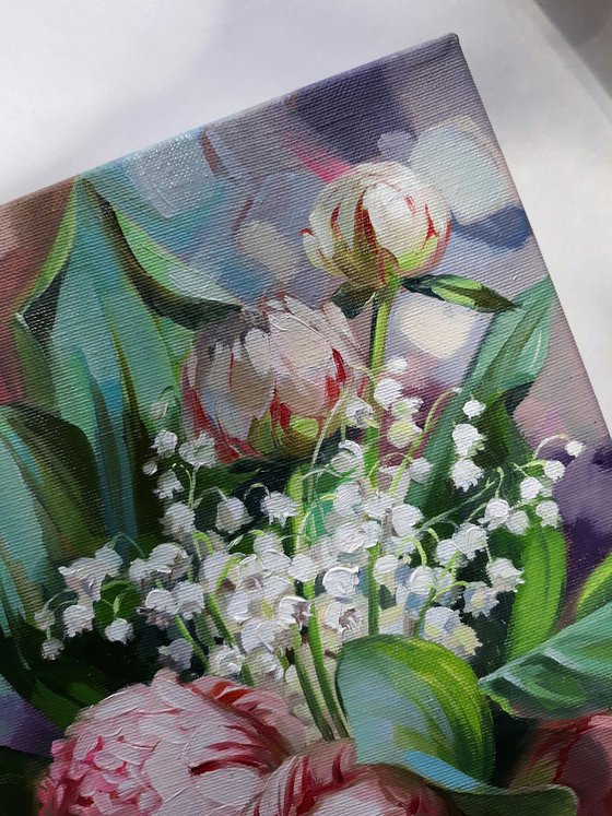Lily of the valley and peonies flowers