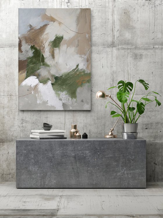 "Green Velor" Sage green gray abstract art