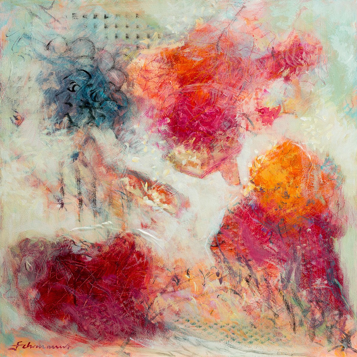 Abstract Landscape Acrylic Painting By Uwe Fehrmann, 20 X 20", Beautiful Morning, Original Artwork