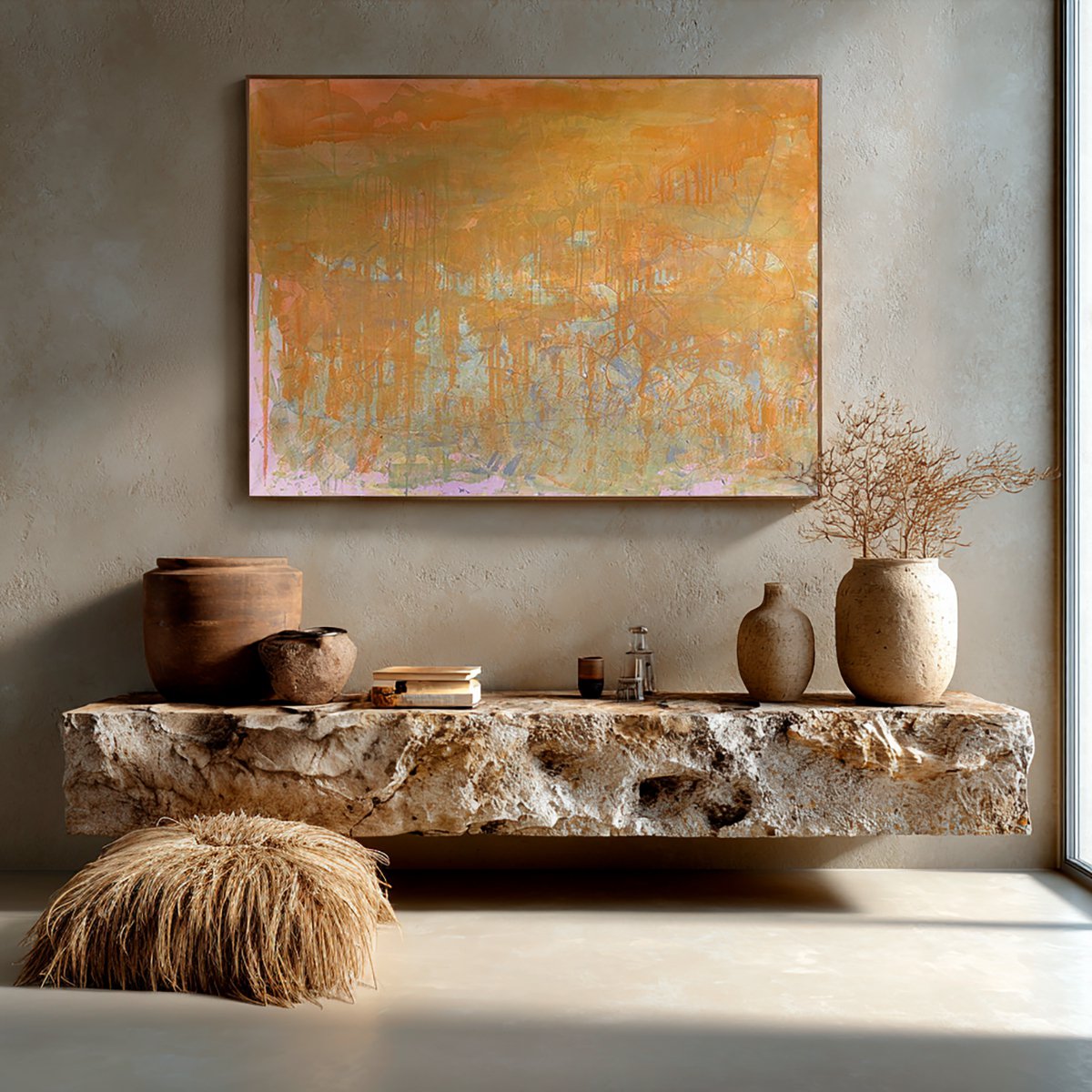 Abstract Oil Painting By Anatoliy Menkiv, 67 X 49, Orange Day, Original Artwork